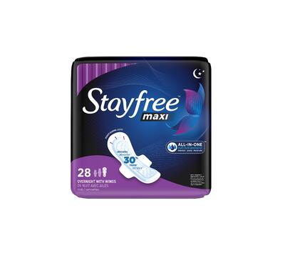 Stayfree Maxi Pads With Wings Overnight 28 count