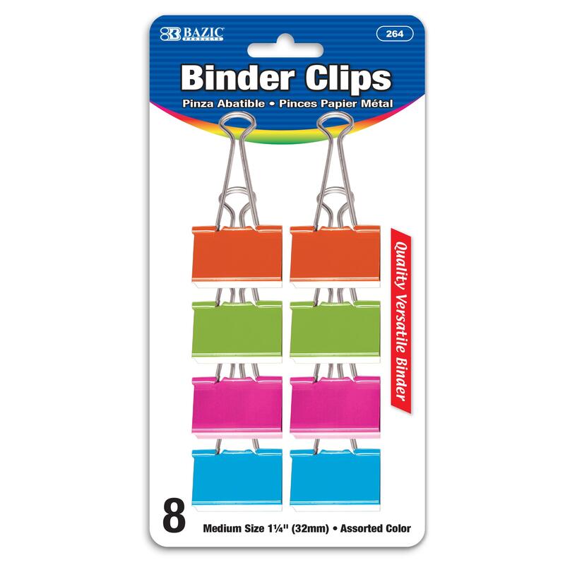 Bazic Medium Color Binder Clip Assorted 1 1/4