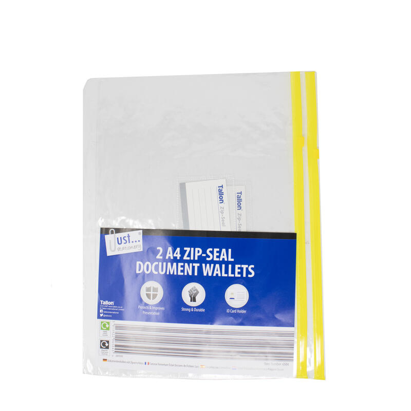 Just Stationery  A4 Zip Seal Document Wallets 2 ct