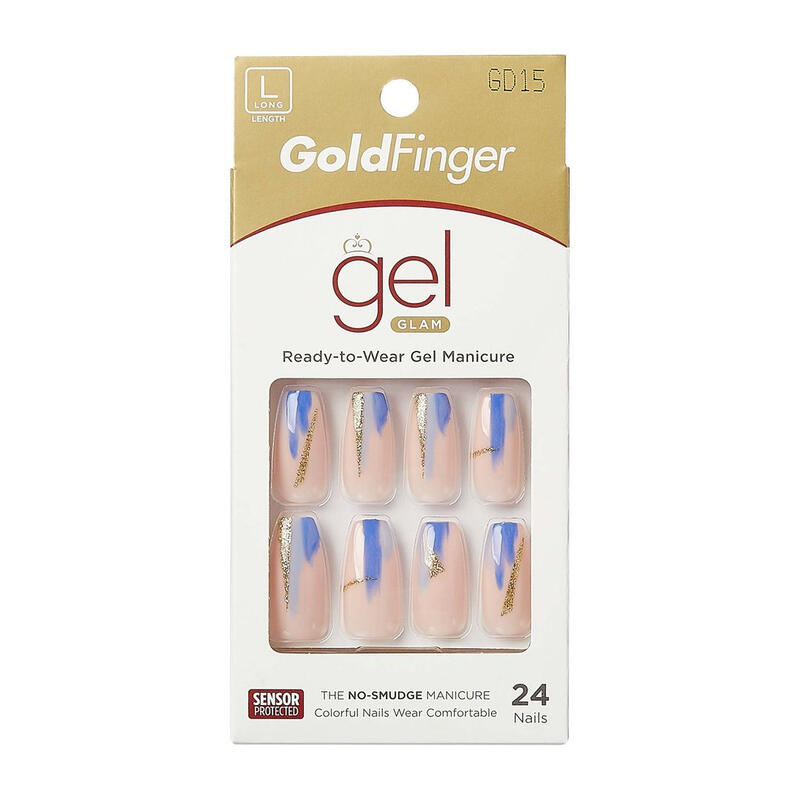 Gold Finger Gel Glam Trendy Long Nails 24 count