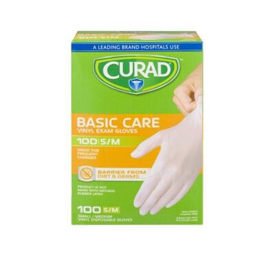 Curad Vinyl Basic Care Exam Gloves s/m 100 count: $15.00
