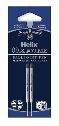 Helix Oxford Ballpoint Pen Replacement Cartridges Black 2pk