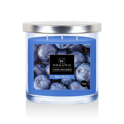 Wick & Wax 3 Wick Jar Candle Blue Berry 14oz