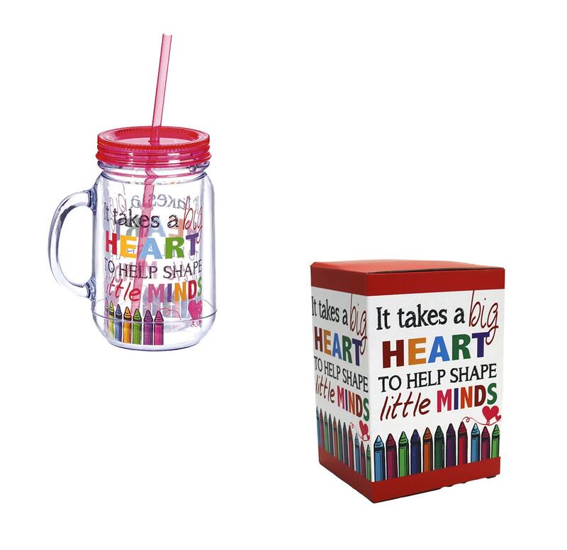 Evergreen Teacher Appreciation Big Heart Double Wall Plastic Mug With Straw 20oz