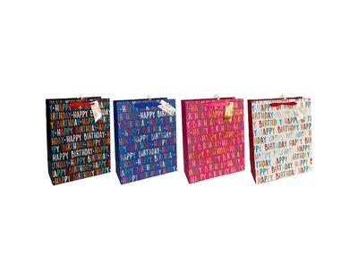 Paper Bag P Embossed Birthday Assorted 1 count