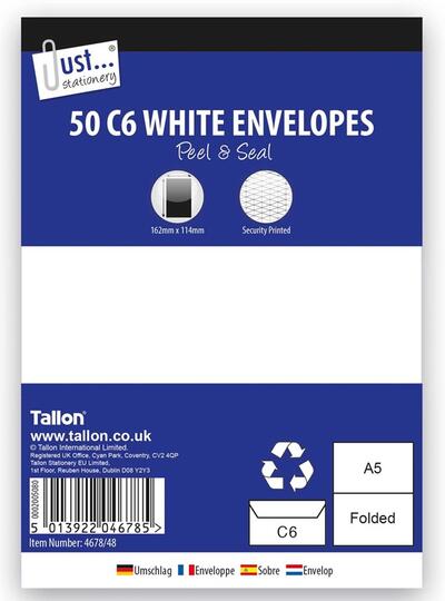 C6 White peal & seal Envelopes 50ct: $4.01