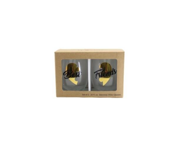 Wine Glass Stemless Best Friend  2pc Set 20oz