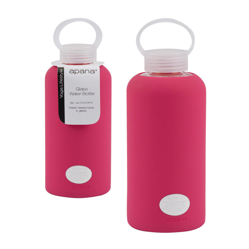 Apana Glass Water Bottle Red 32oz