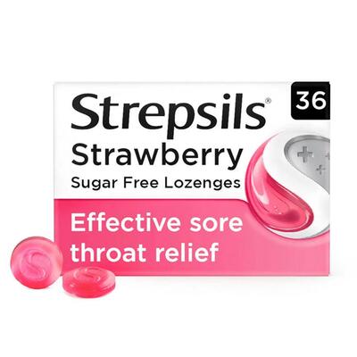 Strepsils Strawberry Sugar Free Lozenges 36ct