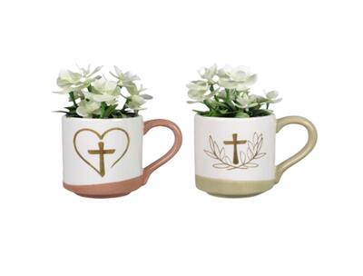 Mug With Artificial Flower Electro Plated Assorted