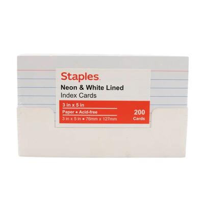 Staples Neon & White Lined Index Cards 200ct: $5.00