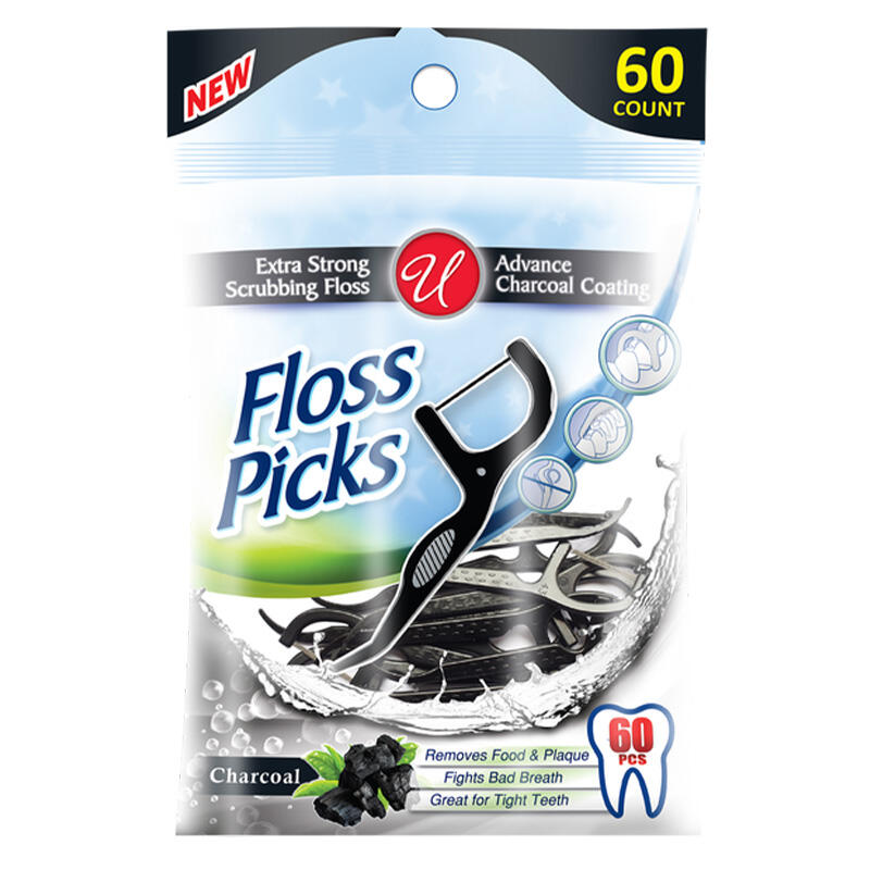 U Charcoal Floss Picks 60ct