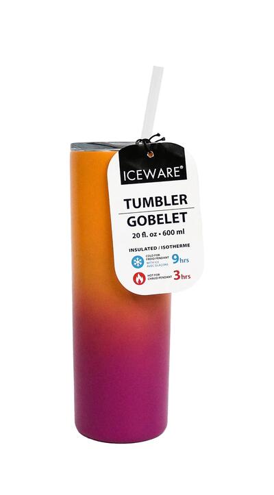 Double Wall Tumbler With Straw Neon Pink And Orange 20oz