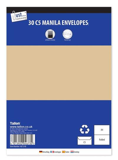 C5 Manila peal & seal Envelopes 30ct