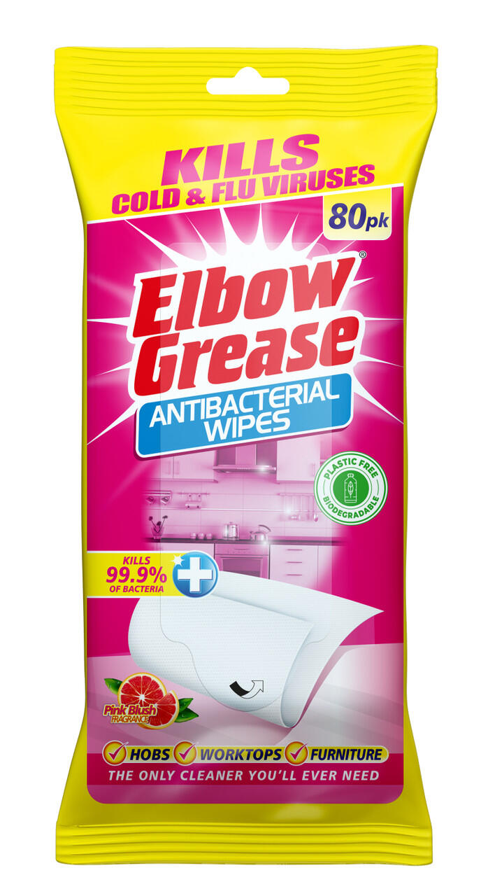 Elbow Grease Antibacterial Wipes Pink Blush 80pk