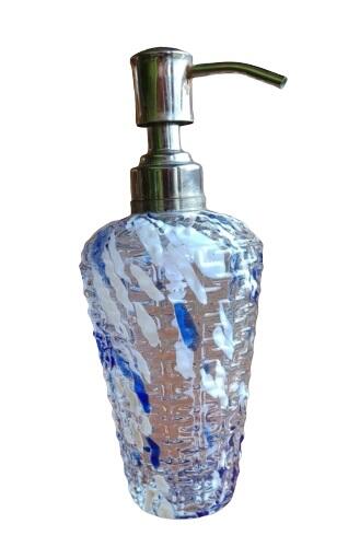 Glass Soap Dispenser Clear, Blue & White 1 piece