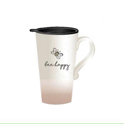 Grey Bee Happy Ceramic Travel Mug