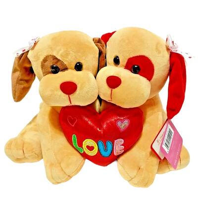 White/Brown Double Dog With Love Heart