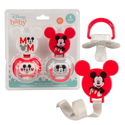 Mickey Mouse Pacifier And Clip Set 4 pack