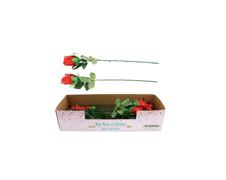 Rose Long Stem With Glitter 18In
