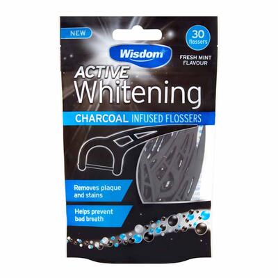 Wisdom Active Whitening Charcoal Infused Flossers Fresh Mint 30 pieces