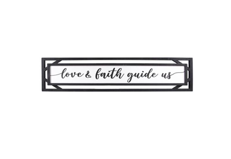 Wall Sign Love And Faith Black/White Wood 36x9