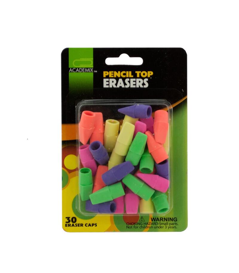 Academix Pencil Top Erasers 30 ct