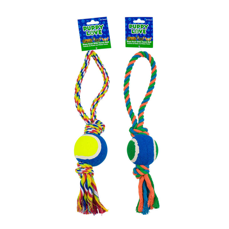 Dog Knot Rope Toy With Tennis Ball Assorted: $8.00