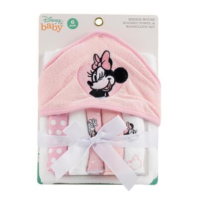 Disney Baby Minnie Mouse Hooded Towel & Washcloth 6 pieces