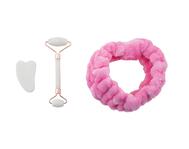 Candle Couture Spa Facial Set Gua Sha Jade Roller & Pink Plush Headband 3 pieces: $28.00
