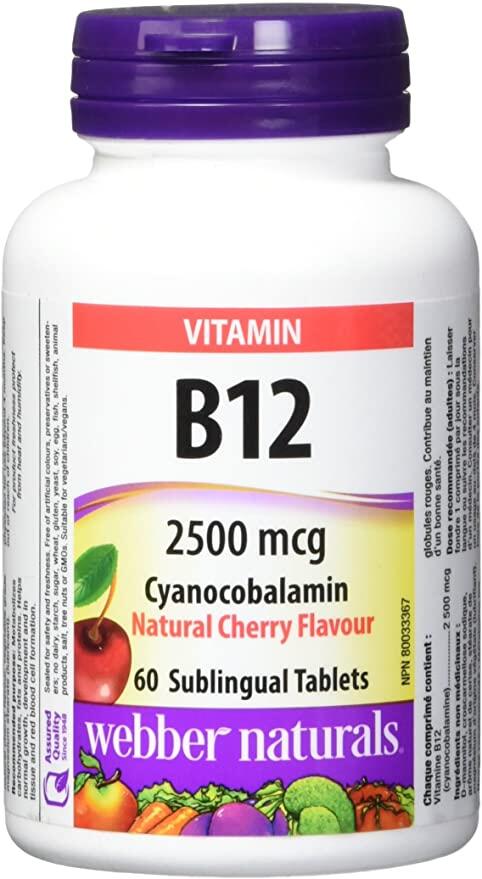 Webber Naturals Vitamin B12 Natural Cherry Flavour 2500 Mcg x 60 Tablets