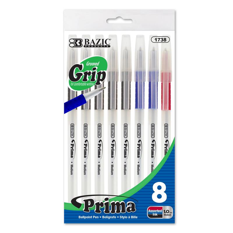 Bazic Prima Stick Pen with Cushion Grip Assorted Colors 8 ct: $3.00