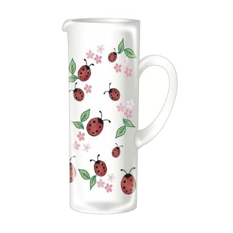 Ladybug Painted Straight Glass Pitcher