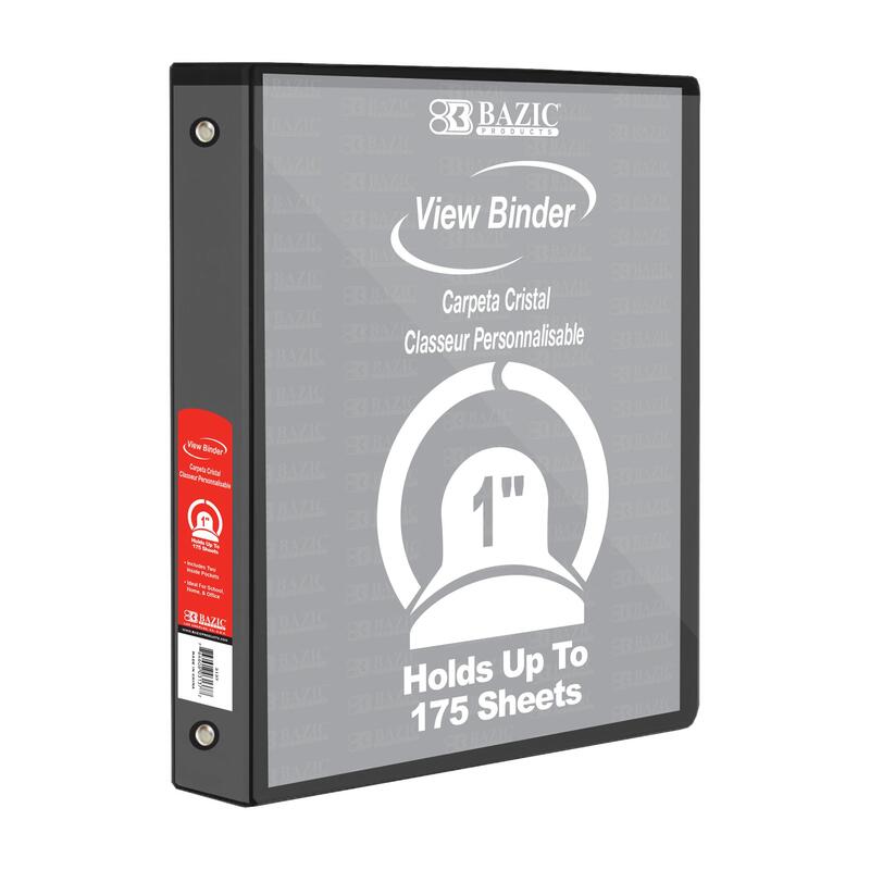 Bazic One Inch Black Three Ring View Binder With Two Pockets
