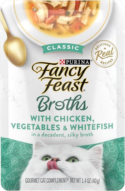 Fancy Feast Broths With Chicken Vegatables & Whitefish 1.4oz