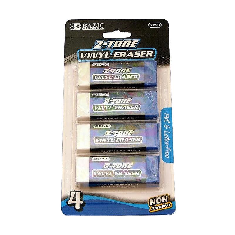 Bazic 2-Tone Vinyl Eraser 4pk