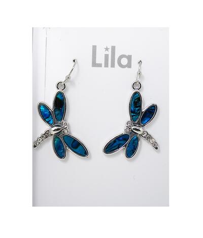 Lila Dragonfly Drop Earrings Paua Shell