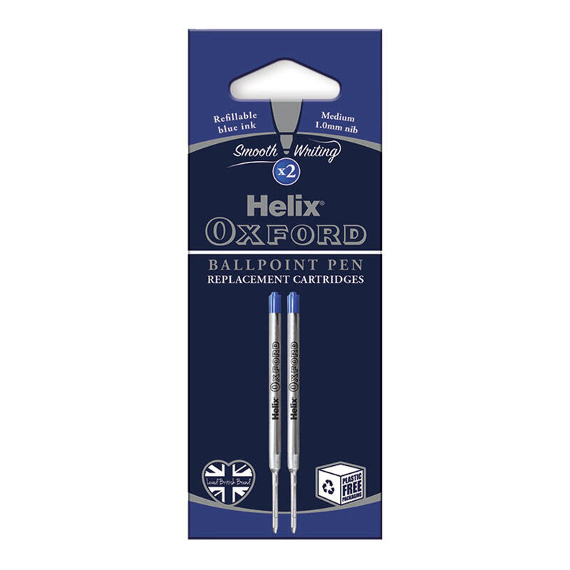 Helix Oxford Ballpoint Pen Replacement Cartridges Blue 2pk