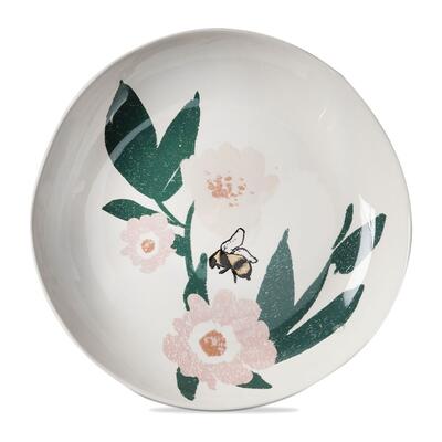 Tag Large Shallow Serve Bowl Ceramic Bee Blossom Scalloped Rim