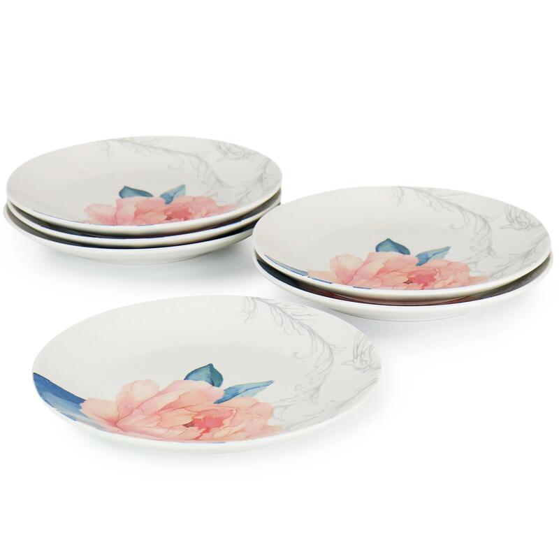 White Pink Round Peony Plate 8 Inch 1pc