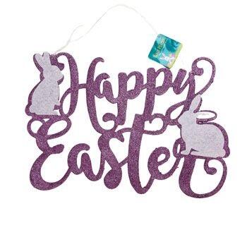 Wall Plaque Happy Easter Glitter
