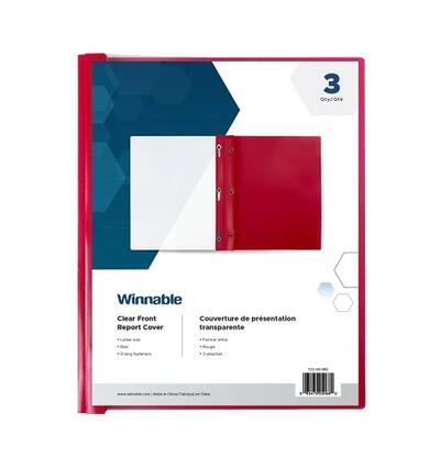 Clear Report Cover Red Tang 3pk