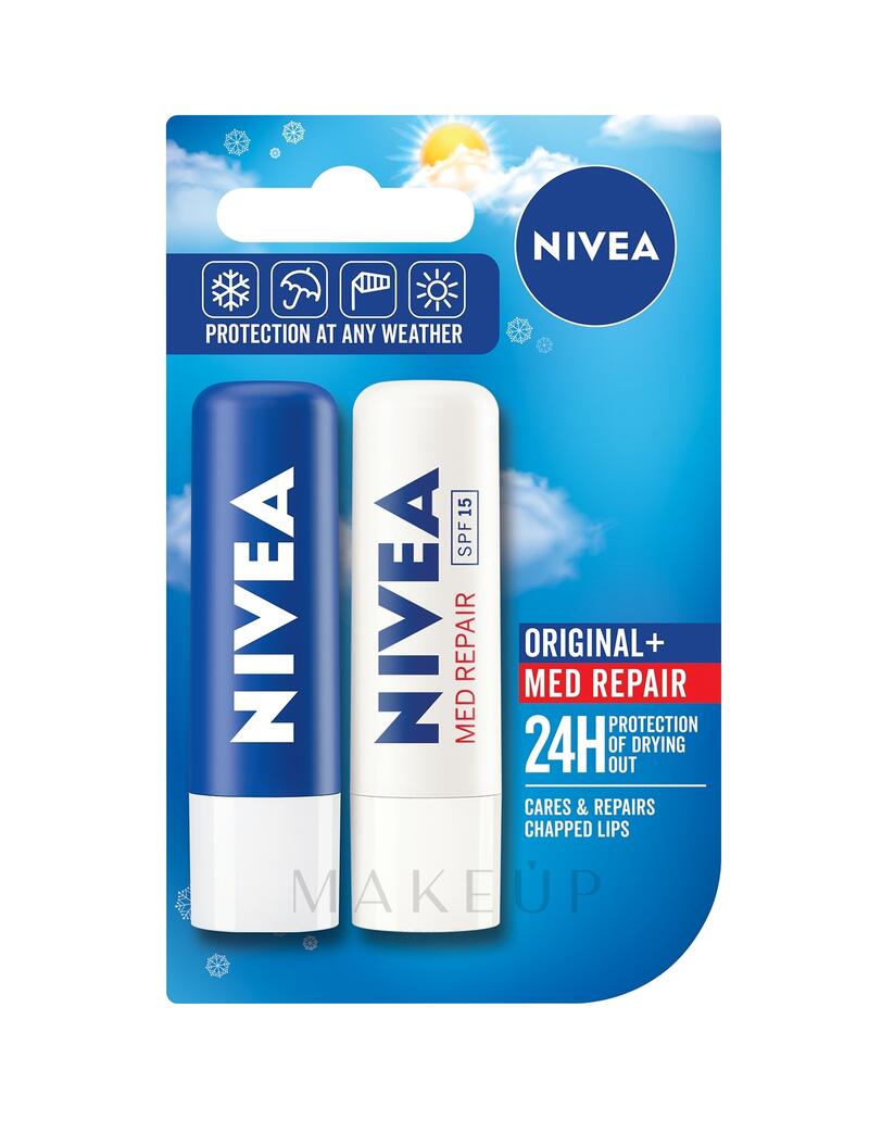 Nivea Lip Balm Original + Med Repair 2 pack