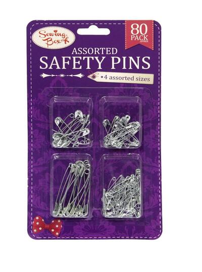 Sewing Box Safety Pins Silver Assorted Sizes 80 count: $3.00