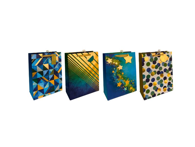 Paper Bag Geometric Blue Large Assorted 1 count