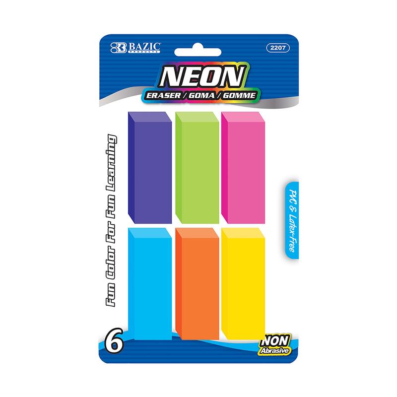 Bazic Neon Eraser 6pk