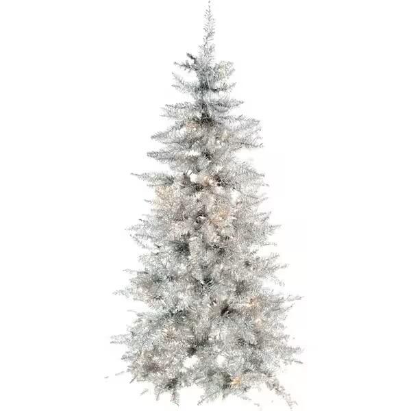 5Ft Silver LED Tinsel Tree With Remote