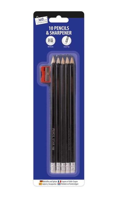 Just Stationery Pencils & Sharpener 10ct