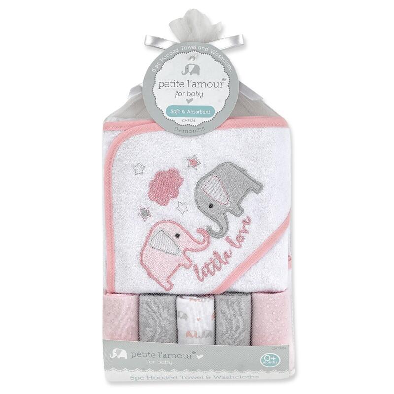 DIS Petite L'amour Baby Girls Hooded Towel & 5 Washcloths Pink: $15.00