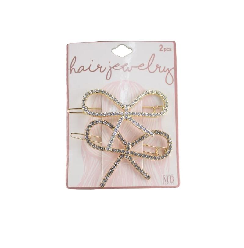MHB Rhinestone Bow Hair Barrette 2pcs